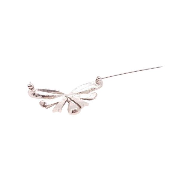 Vtg Avon Brooch Tied Bow Silver Tone Marcasite Pink Teardrop Dangle Rhinestone - Picture 4 of 5